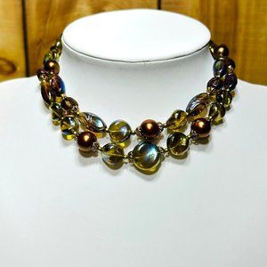 Vintage Trifari MCM Art Glass/Carnival Glass Necklace